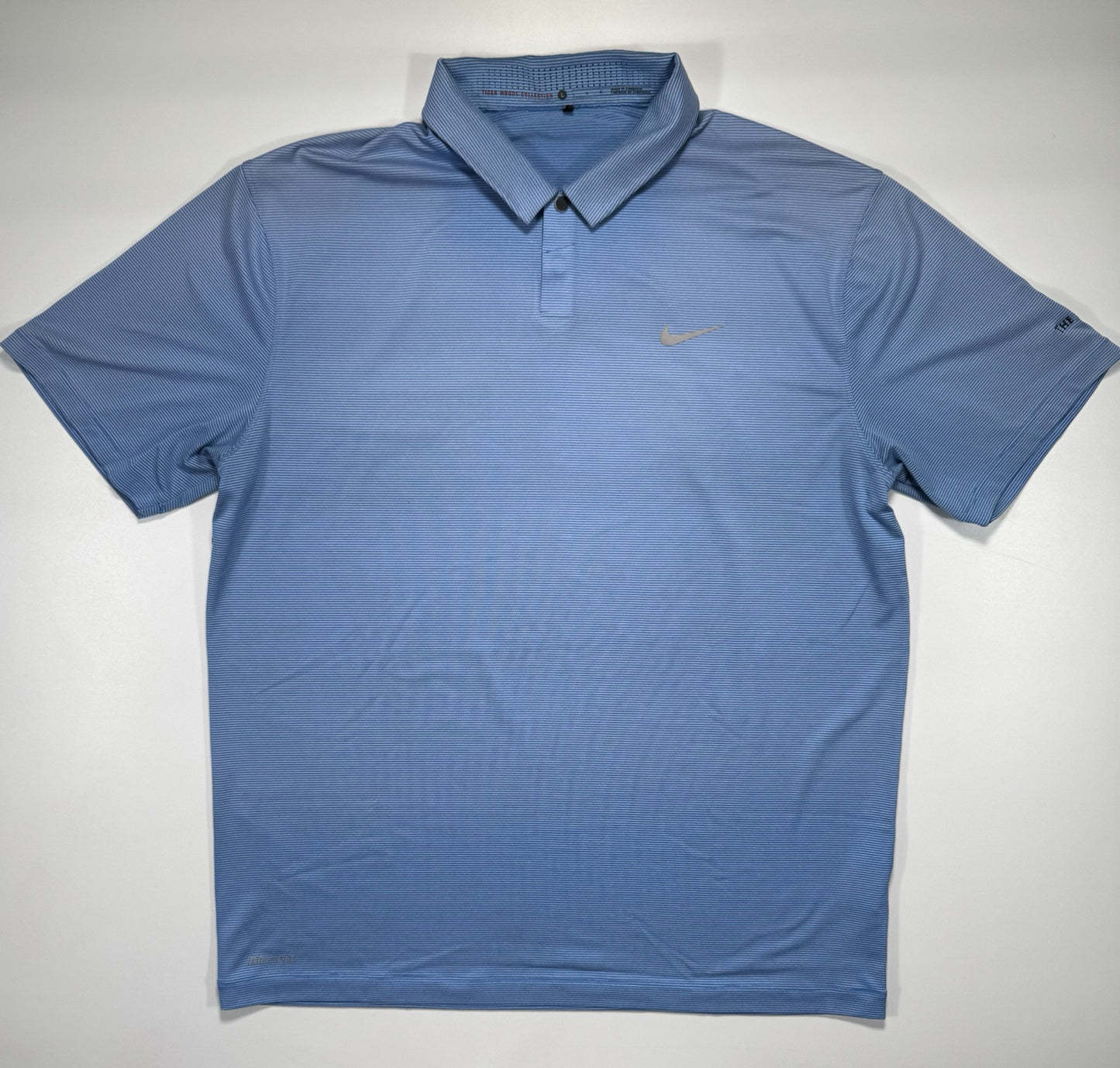 Nike Tiger Woods Collection Shirt Mens Large Blue Striped Snap Button Golf Polo