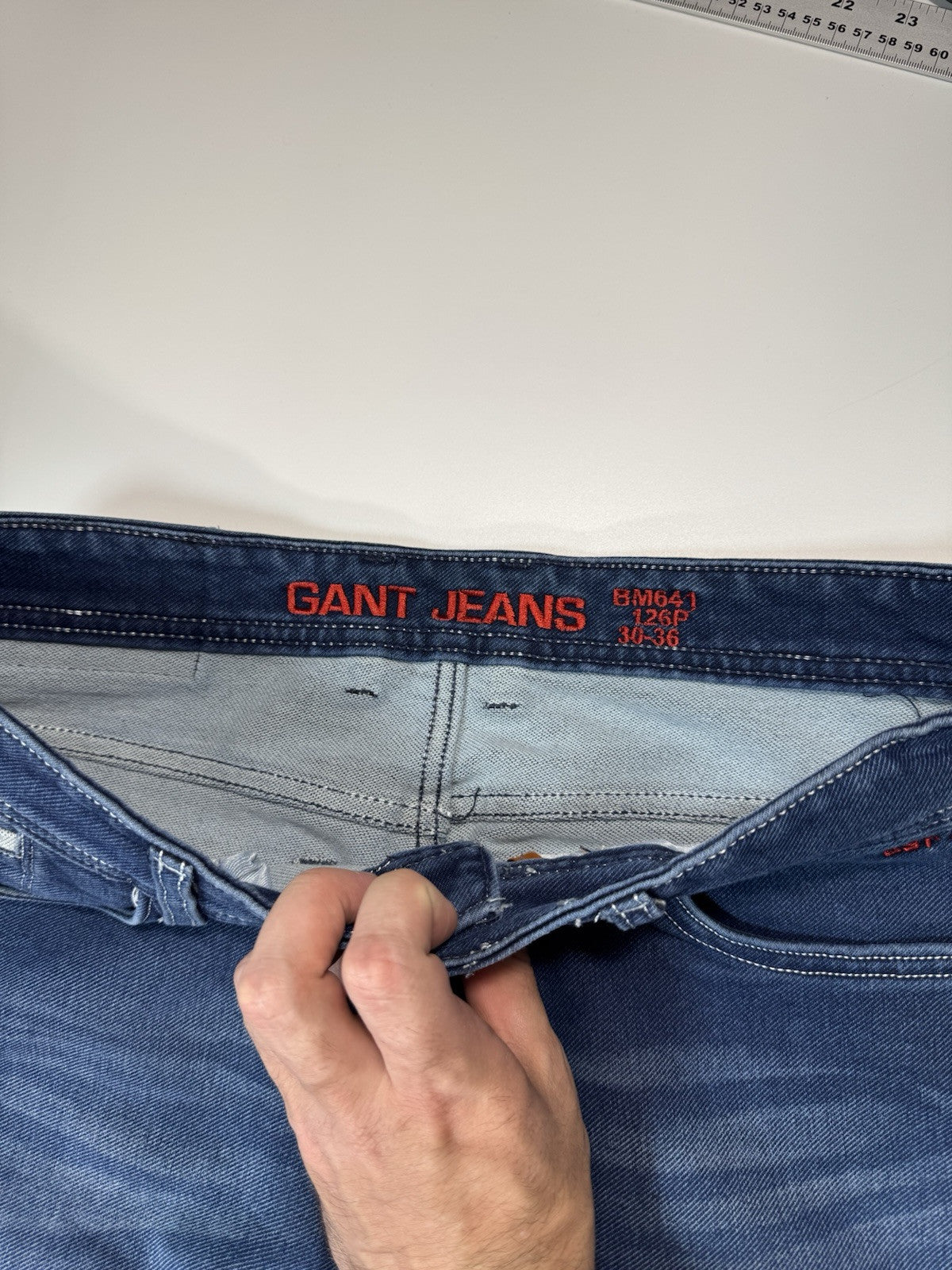 GANT Jeans Mens 32x28 Regular Straight Fit Blue Heavy Denim Embroidered Pocket