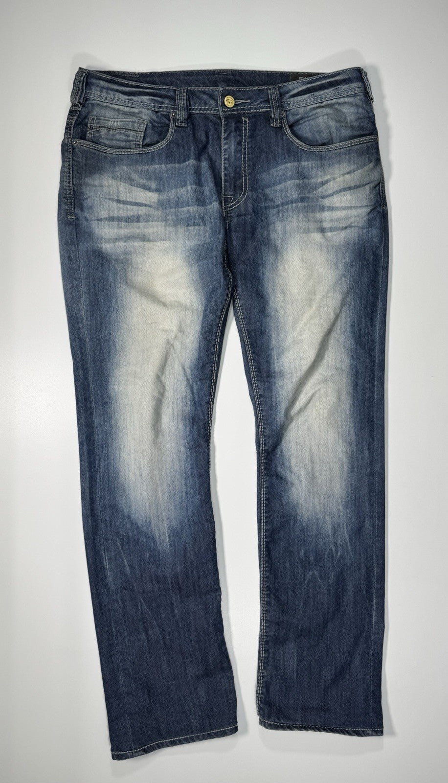 Buffalo David Bitton Evan X Straight mens Blue Jeans Size Distressed 33x34
