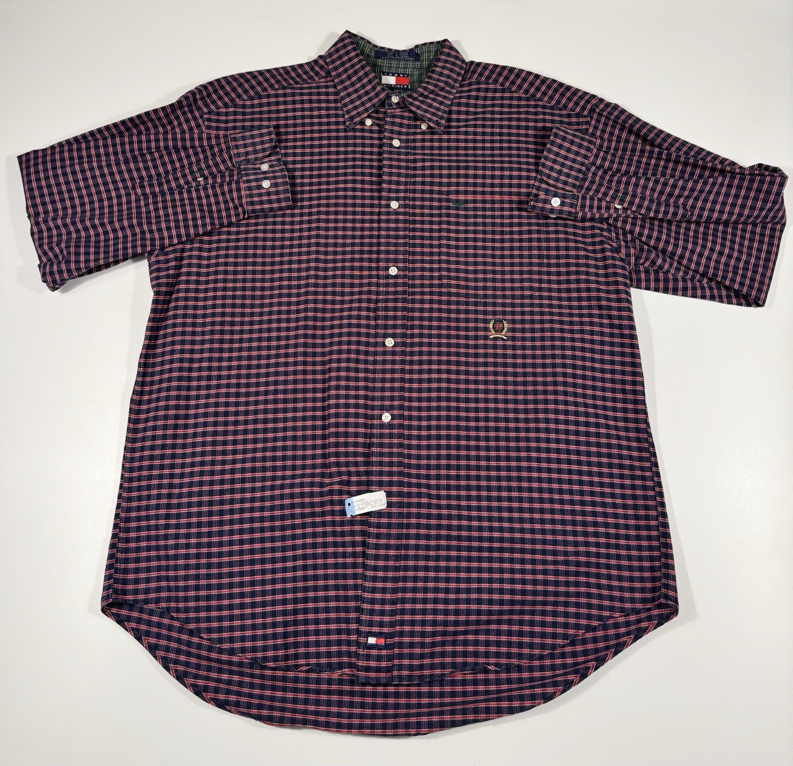 Tommy Hilfiger Shirt Mens Size L Blue Plaid 90s Vintage Tiger Crest New