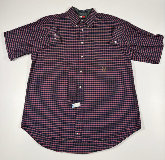 Tommy Hilfiger Shirt Mens Size L Blue Plaid 90s Vintage Tiger Crest New