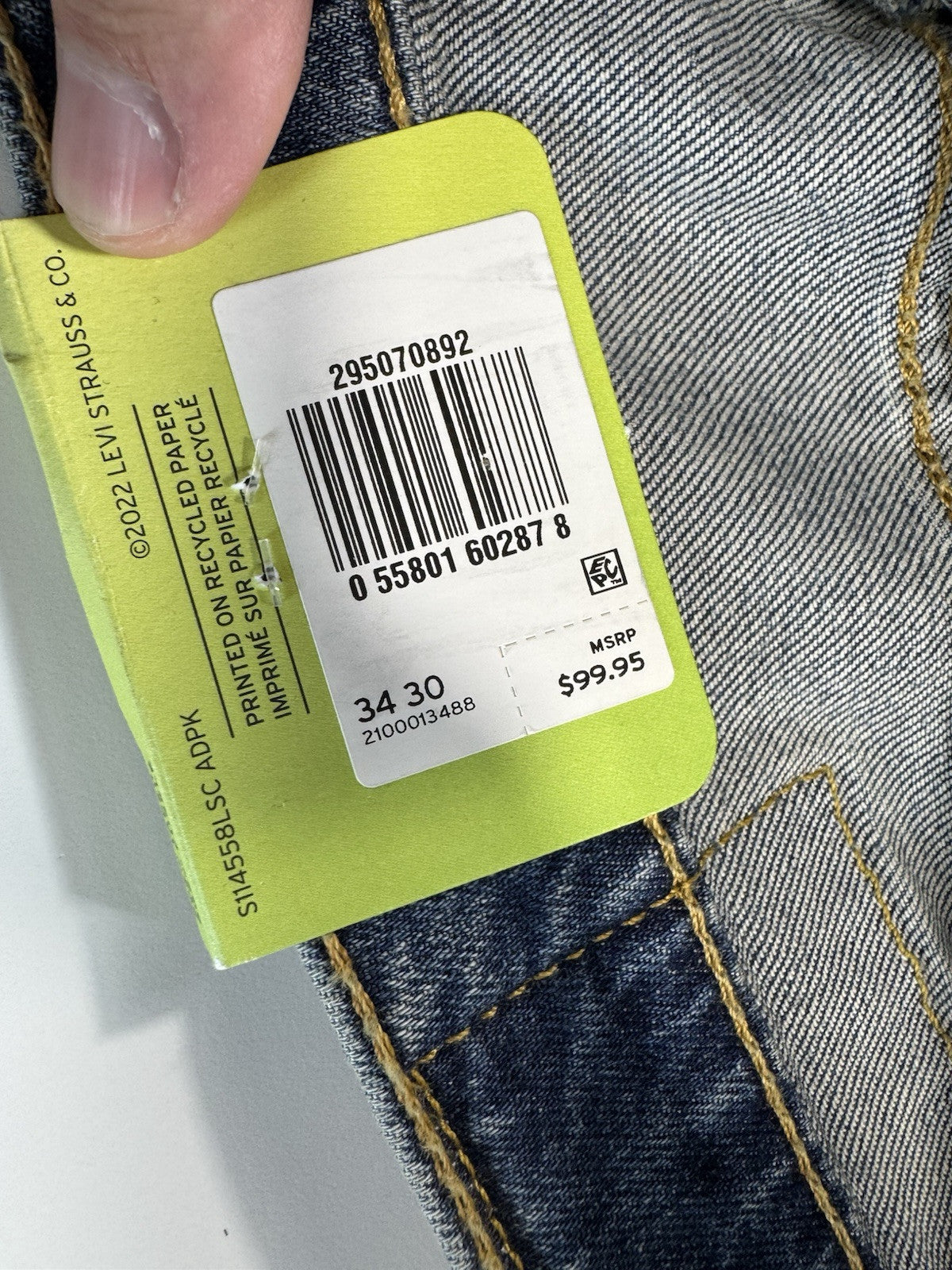 Levis 502 Washed Blue Stretch Denim Tapered Jeans Size 34x30 Msrp $99.95 Levi’s