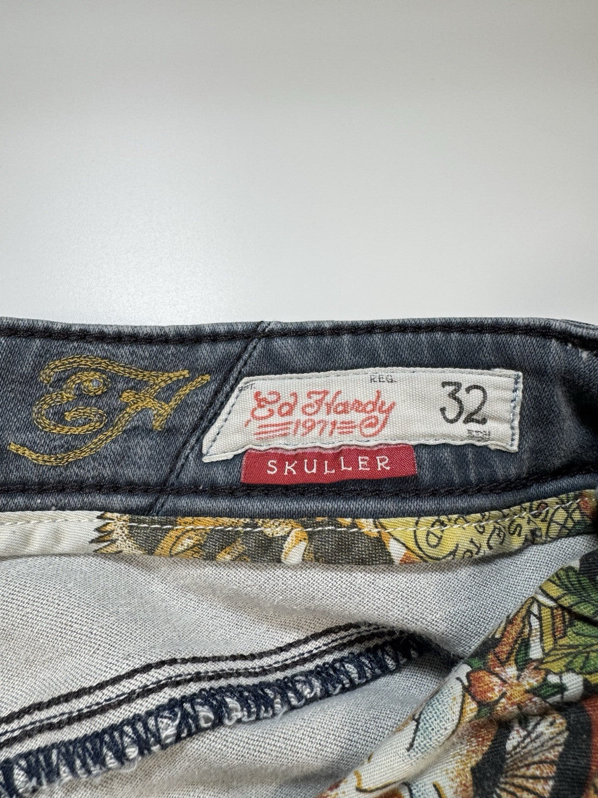 Ed Hardy Men’s 32x28 Gray Blue Skull Straight Leg Jeans Punk’s Not Dead