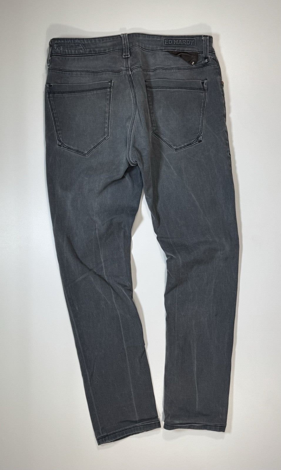 Ed Hardy Men’s 32x28 Gray Blue Skull Straight Leg Jeans Punk’s Not Dead