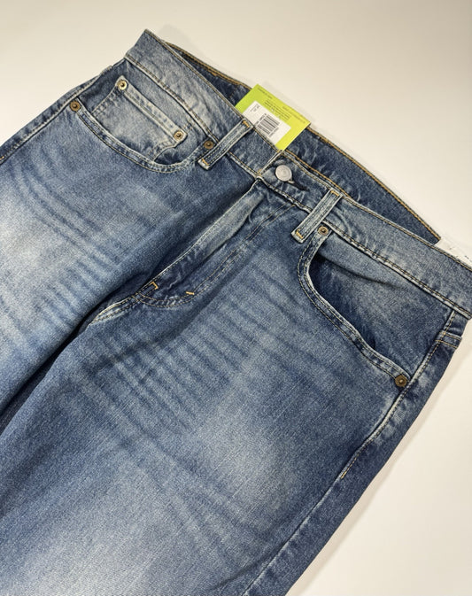 Levis 502 Washed Blue Stretch Denim Tapered Jeans Size 34x30 Msrp $99.95 Levi’s