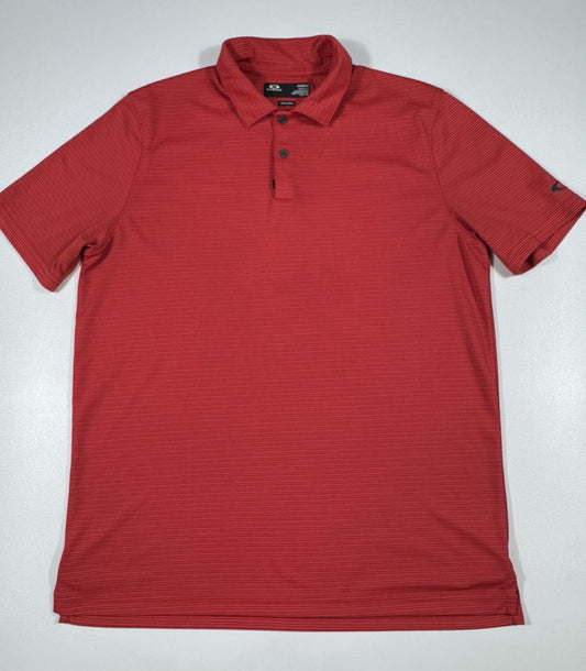 Oakley Hydrolix Button Polo Shirt Short Sleeved Red Size Small Golf Striped Mens