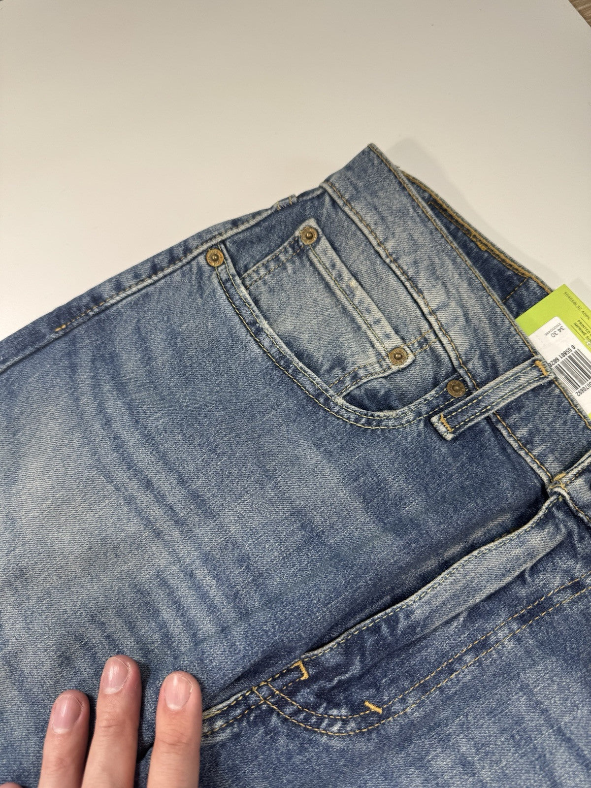 Levis 502 Washed Blue Stretch Denim Tapered Jeans Size 34x30 Msrp $99.95 Levi’s