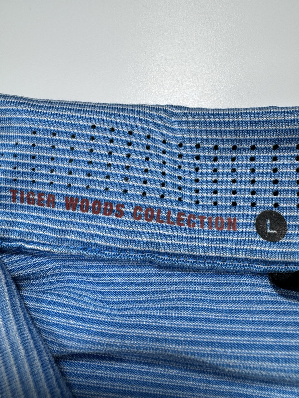 Nike Tiger Woods Collection Shirt Mens Large Blue Striped Snap Button Golf Polo