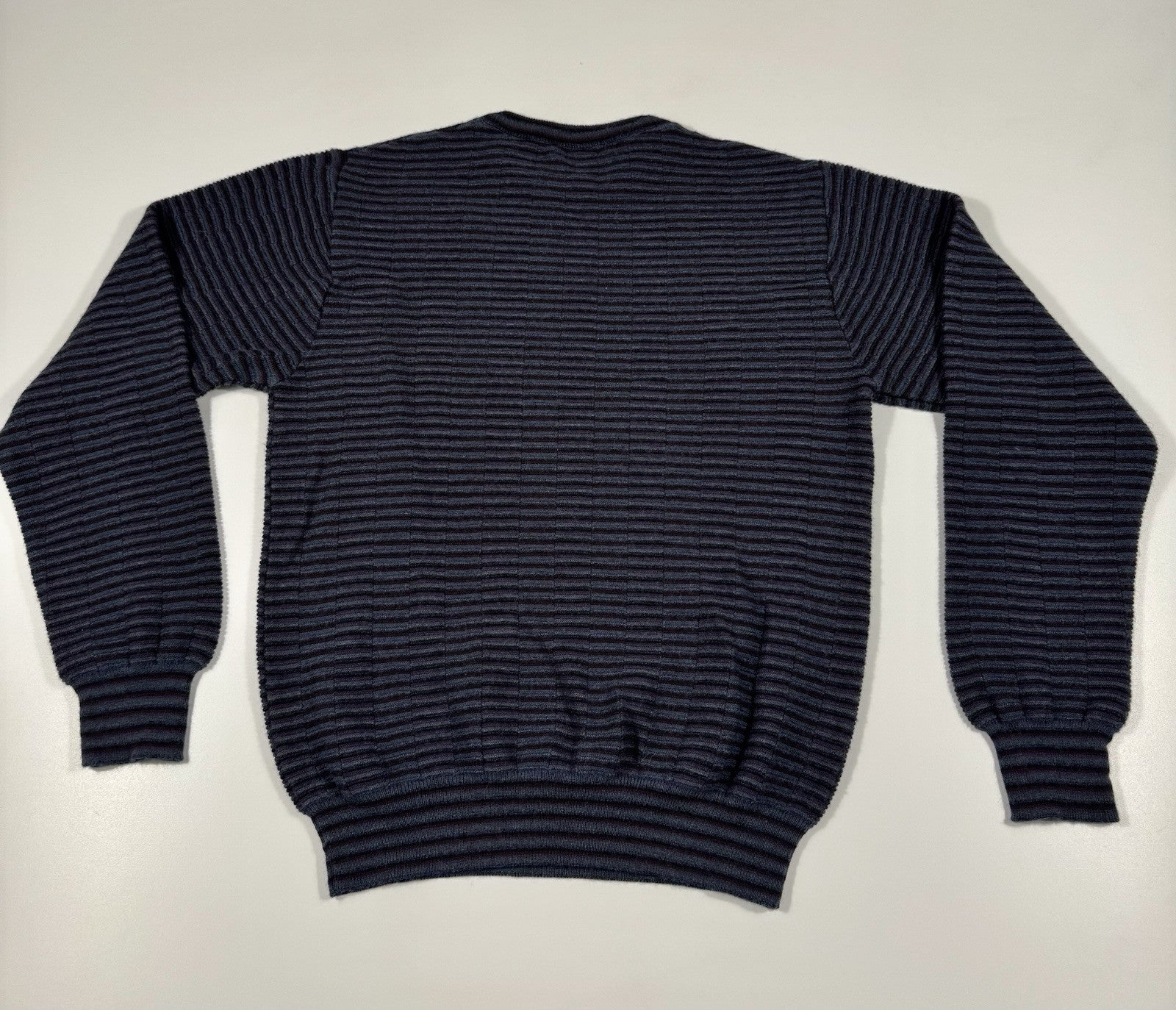 VTG Bachrach Sweater Black Gray Purple Striped Knit Made In Italy Size Small