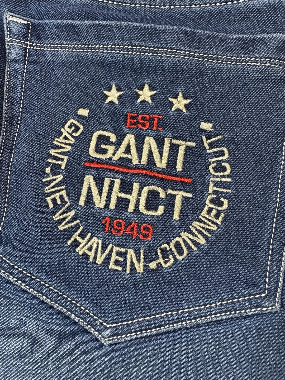 GANT Jeans Mens 32x28 Regular Straight Fit Blue Heavy Denim Embroidered Pocket