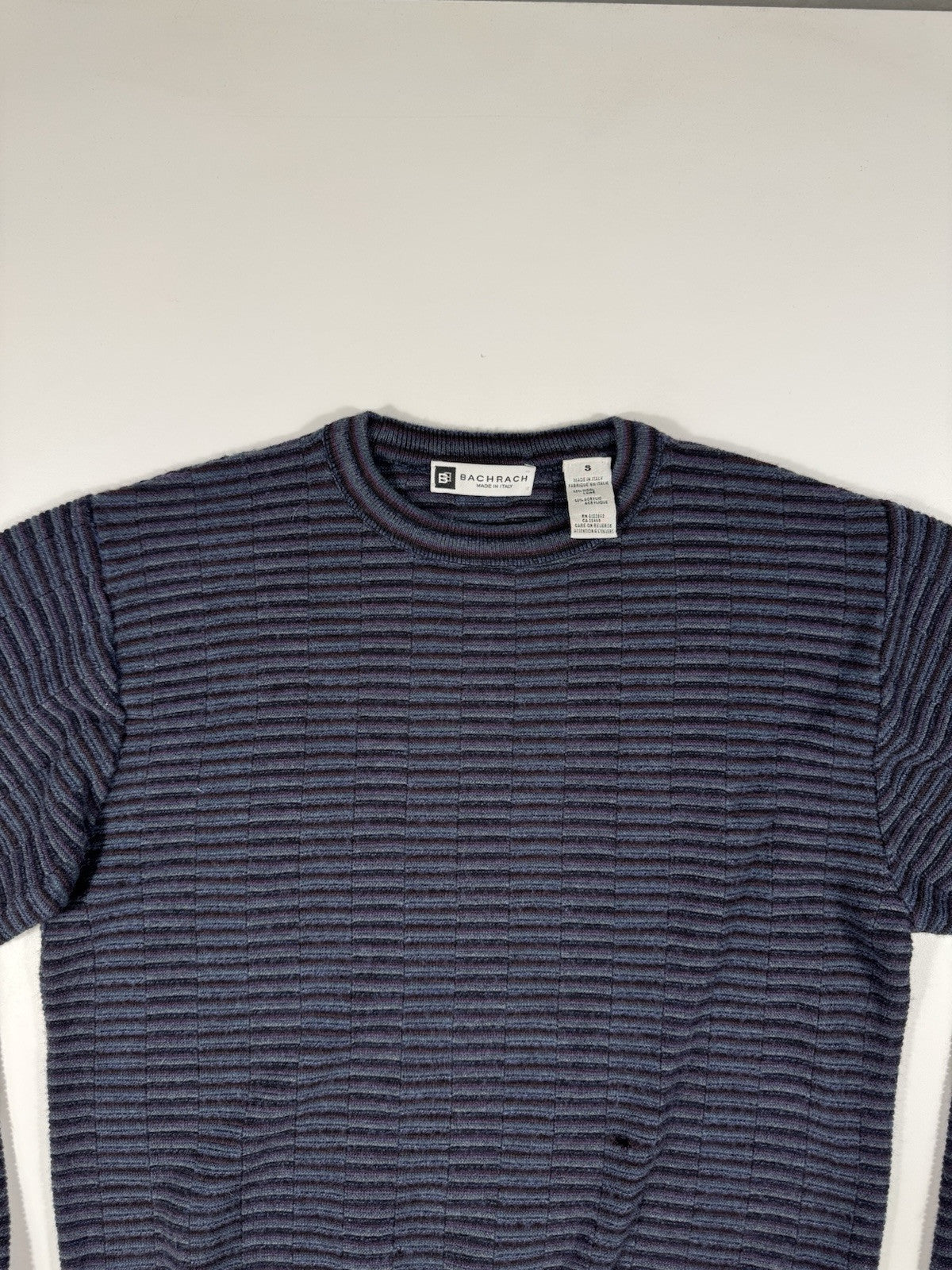 VTG Bachrach Sweater Black Gray Purple Striped Knit Made In Italy Size Small