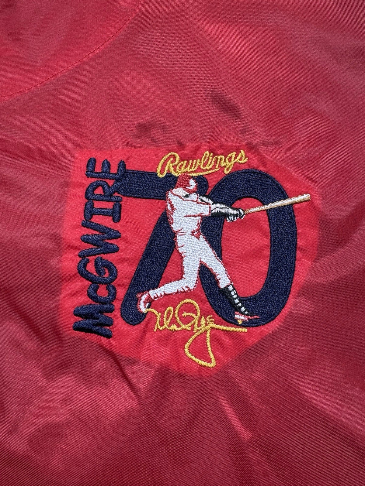 VTG Mark McGwire 70 Homerun Embroidered Rawlings Pullover Sz Large