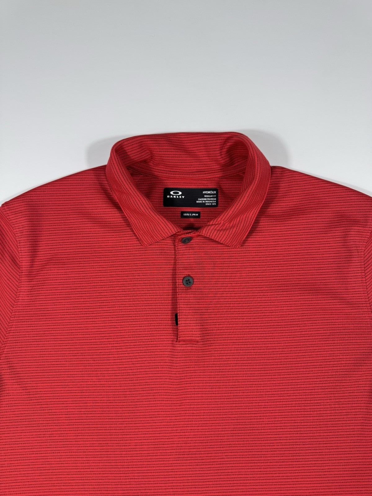 Oakley Hydrolix Button Polo Shirt Short Sleeved Red Size Small Golf Striped Mens