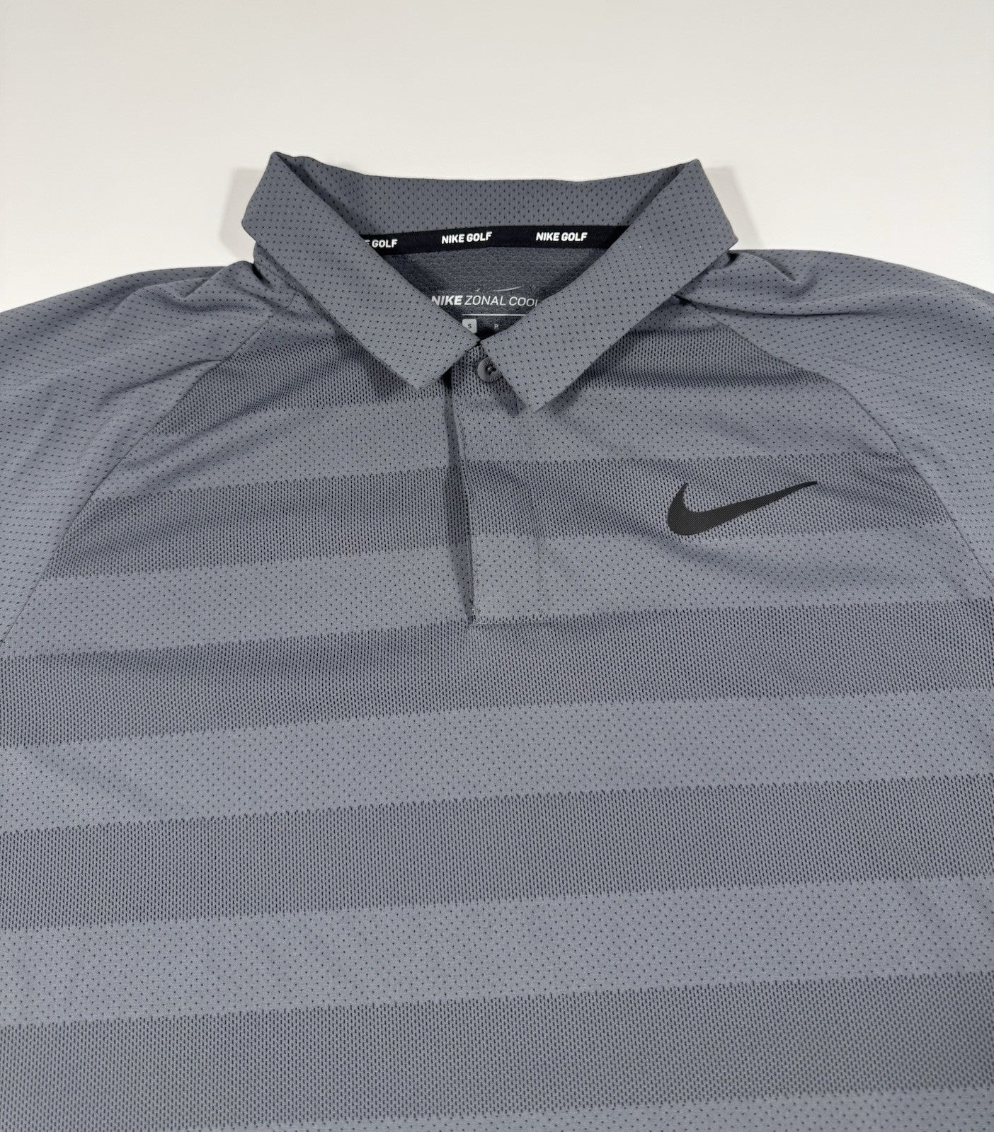 Nike Zonal Cooling Polo Shirt Men’s Size Small Grey Striped Golf Short Sleeved