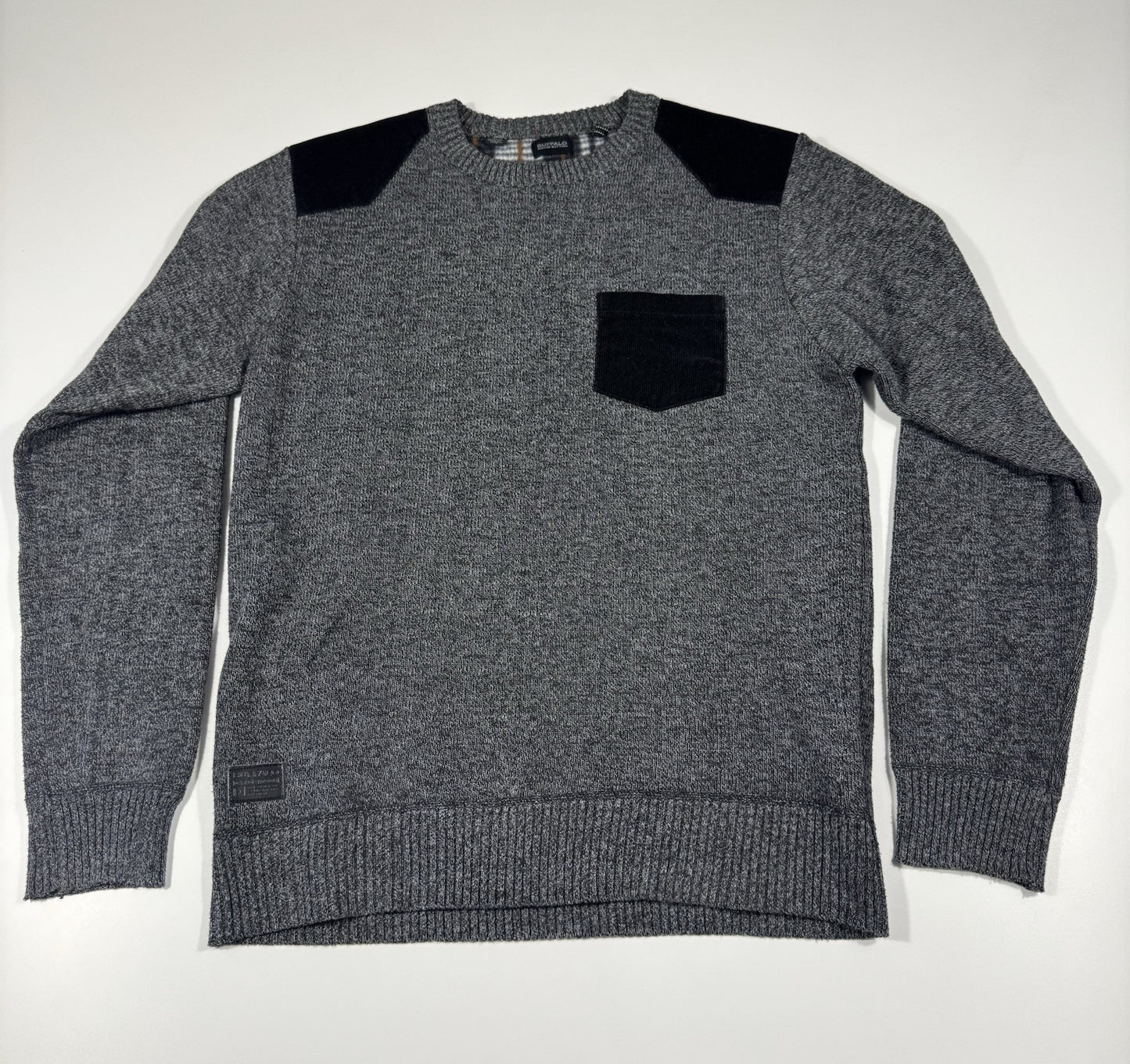 Buffalo David Bitton mens Crewneck Pullover Gray Knit Size Medium Patch Accents