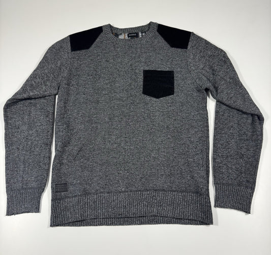 Buffalo David Bitton mens Crewneck Pullover Gray Knit Size Medium Patch Accents