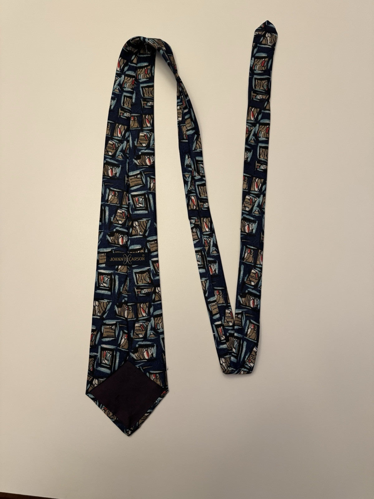 Vintage Johnny Carson Neck Tie Unique Print Made In USA