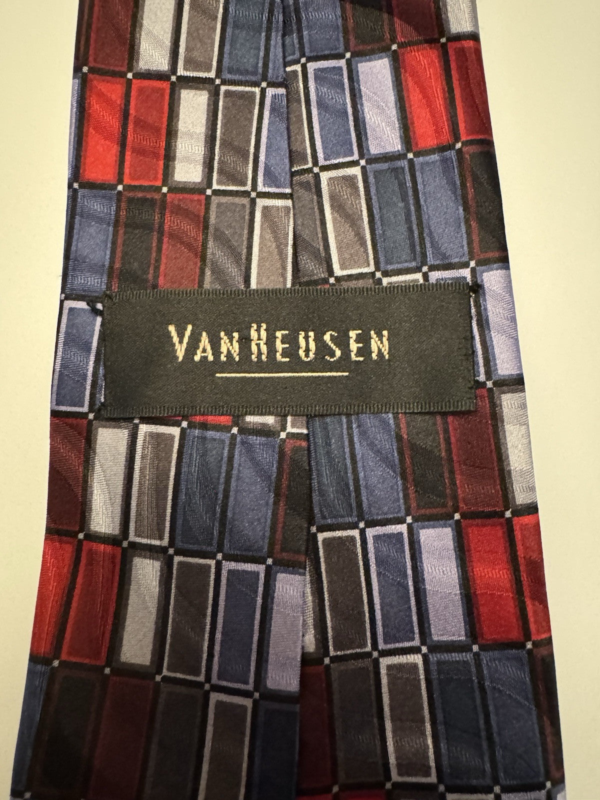 Van Heusen Geometric Square Necktie Length 57" 3.5" Wide 100% Silk