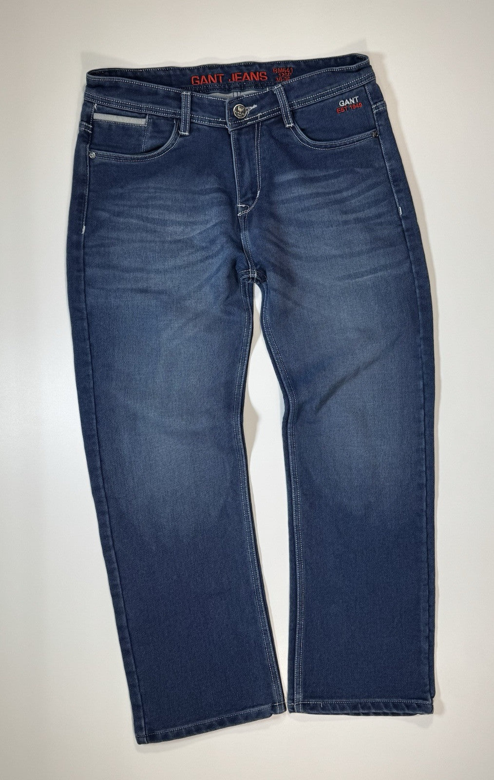 GANT Jeans Mens 32x28 Regular Straight Fit Blue Heavy Denim Embroidered Pocket