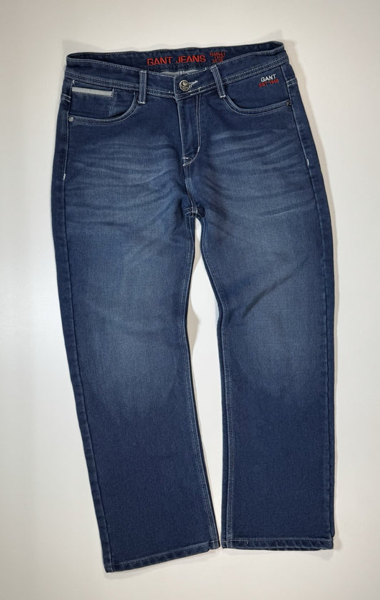 GANT Jeans Mens 32x28 Regular Straight Fit Blue Heavy Denim Embroidered Pocket