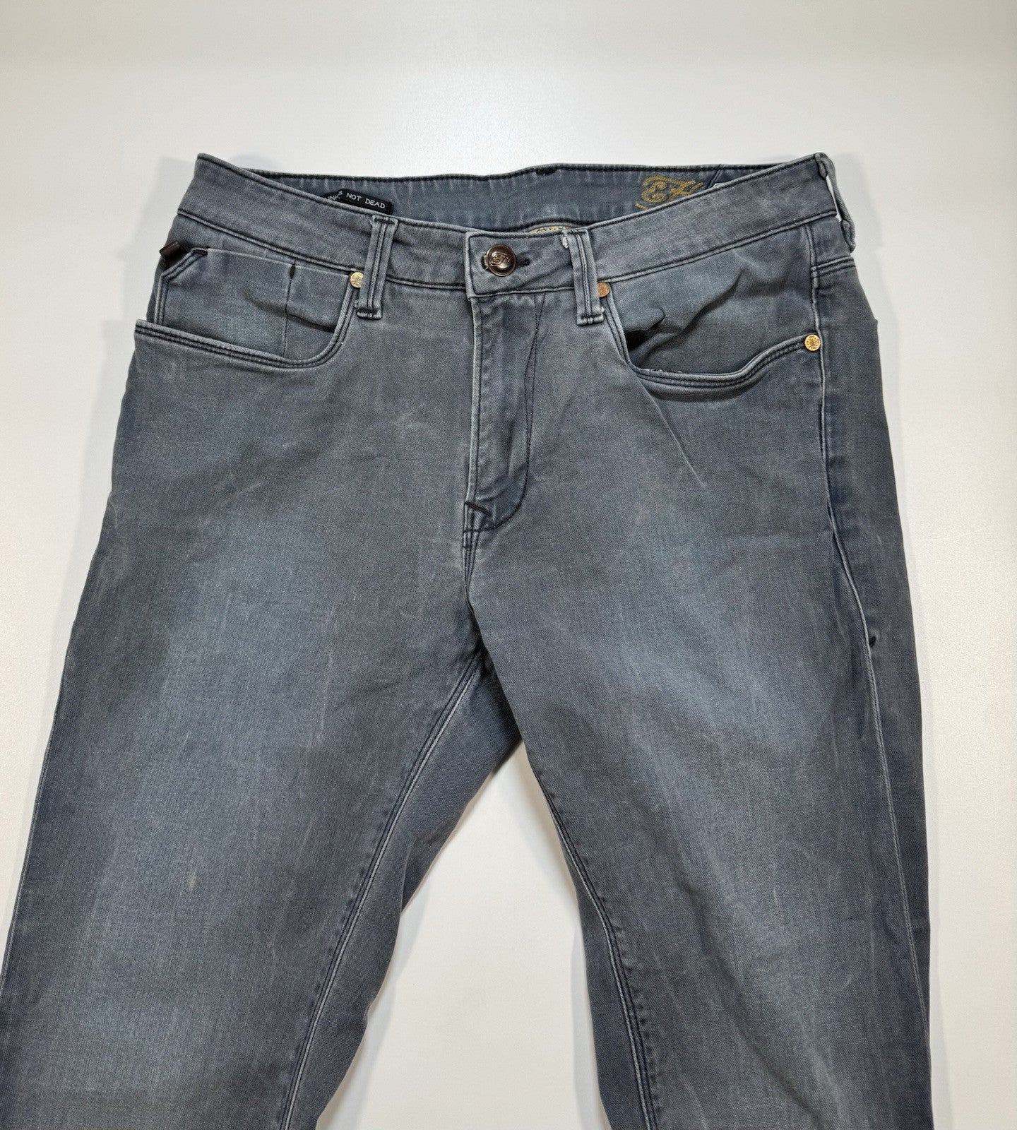 Ed Hardy Men’s 32x28 Gray Blue Skull Straight Leg Jeans Punk’s Not Dead