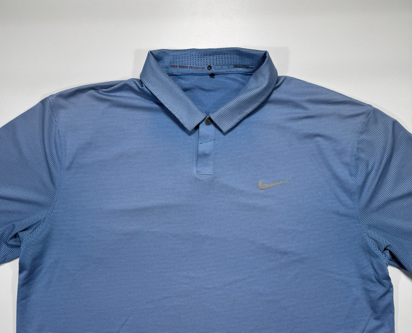 Nike Tiger Woods Collection Shirt Mens Large Blue Striped Snap Button Golf Polo