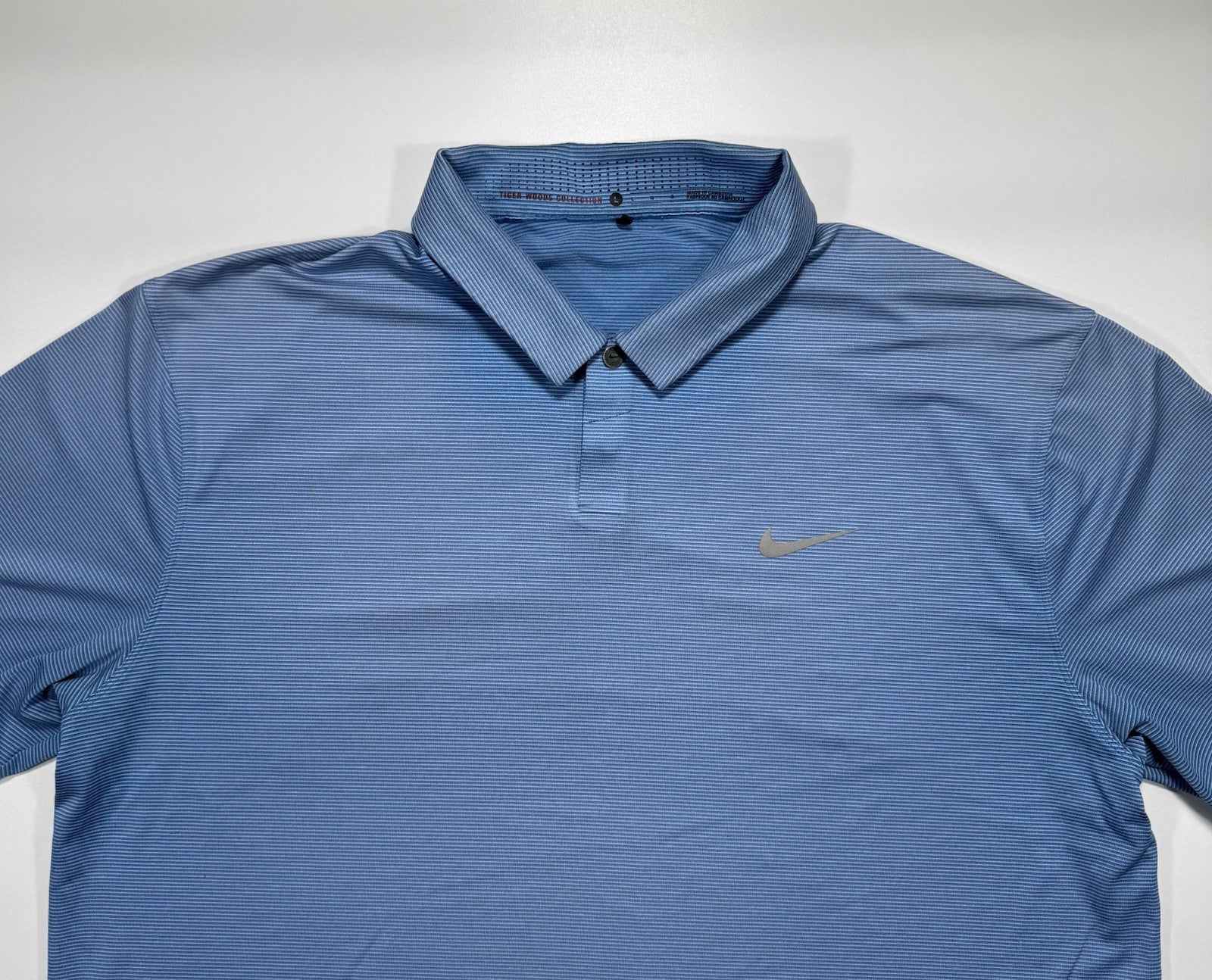 Nike Tiger Woods Collection Shirt Mens Large Blue Striped Snap Button Golf Polo