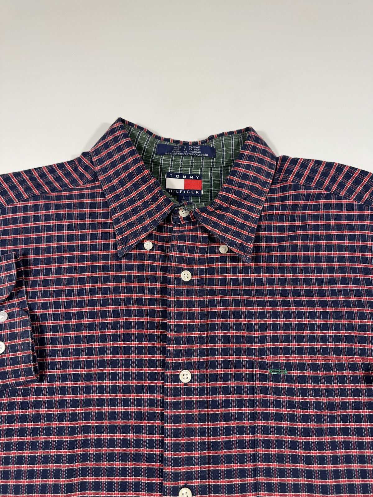 Tommy Hilfiger Shirt Mens Size L Blue Plaid 90s Vintage Tiger Crest New