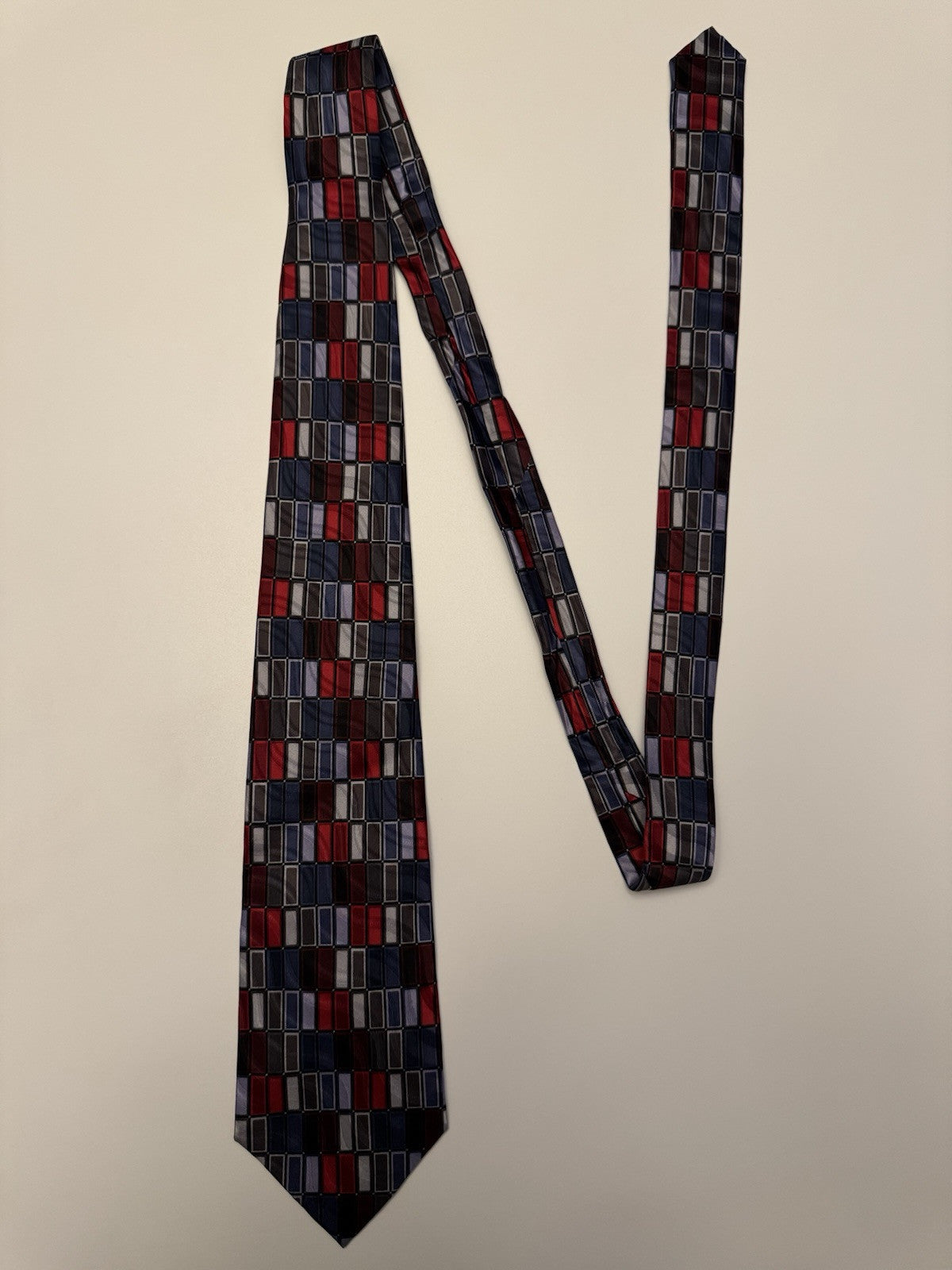 Van Heusen Geometric Square Necktie Length 57" 3.5" Wide 100% Silk