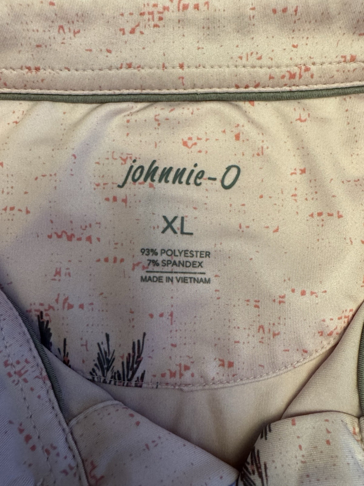 Johnnie-O mens XL Golf Performance Polo Pinks Sands With Palm Trees